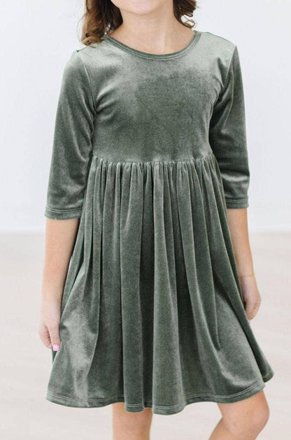 Sage Velvet Twirl Dress | Mila & Rose