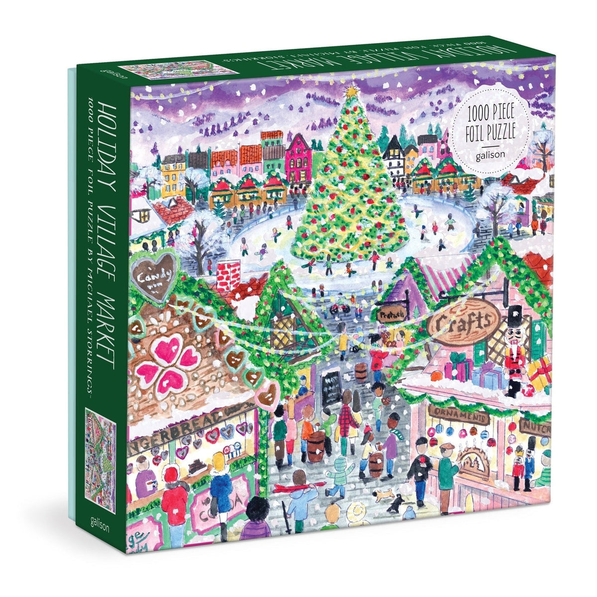 Michael Storrings Holiday Village Market Foil Puzzle (1000 Piece) | Galison