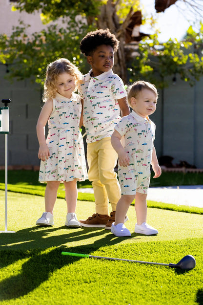 Retro Palm Springs Shorty Polo Romper | Monica + Andy