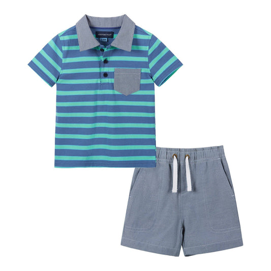 Blue Stripe Pique Polo Set | Andy & Evan