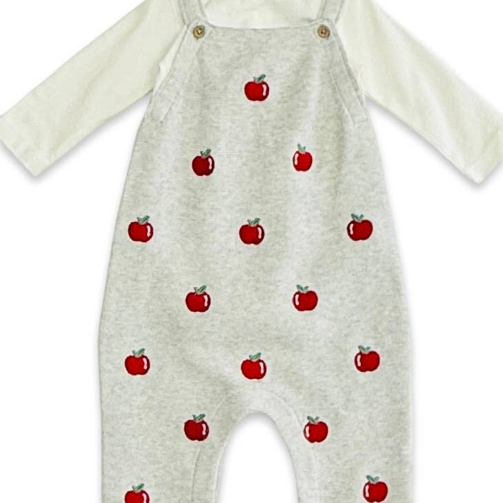 Apple Embroidered Overall & Bodysuit Set | Viverano Organics