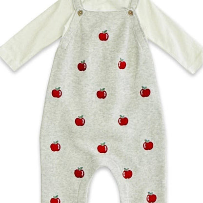 Apple Embroidered Overall & Bodysuit Set | Viverano Organics