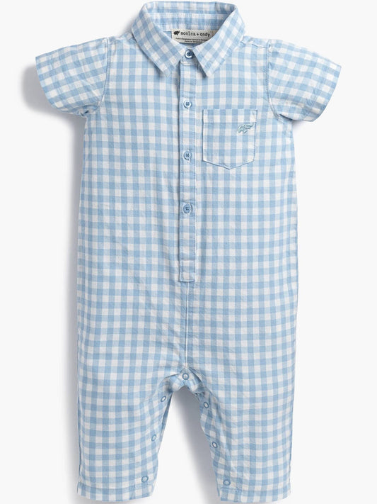 Blue Gingham Oxford Romper | Monica + Andy
