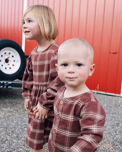 Plaid Flannel Puff Sleeve Dress | City Mouse Studio