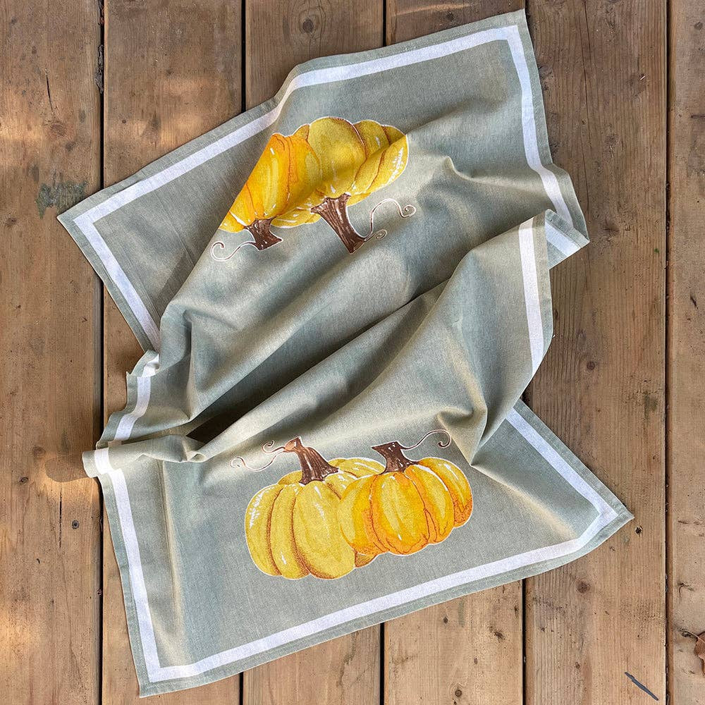 Golden Pumpkins Floursack Kitchen Towel Set | Mahogany