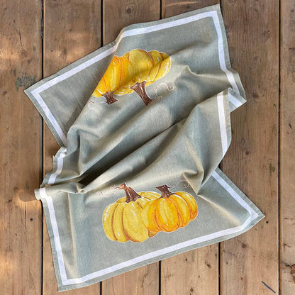 Golden Pumpkins Floursack Kitchen Towel Set | Mahogany