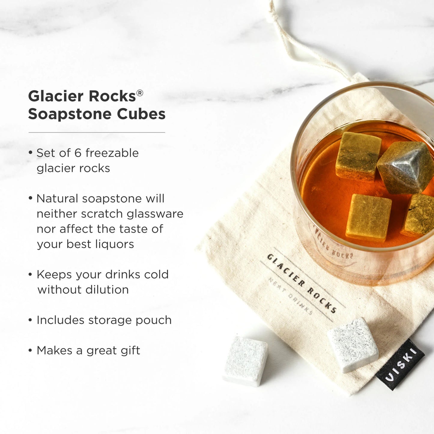 Glacier Rocks Soapstone Cube Set of 6 | Viski