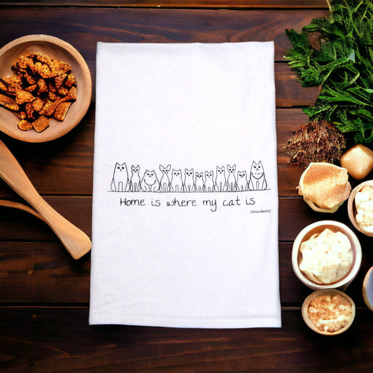 Cat Is Home Flour Sack Towel | Green Bee Towels