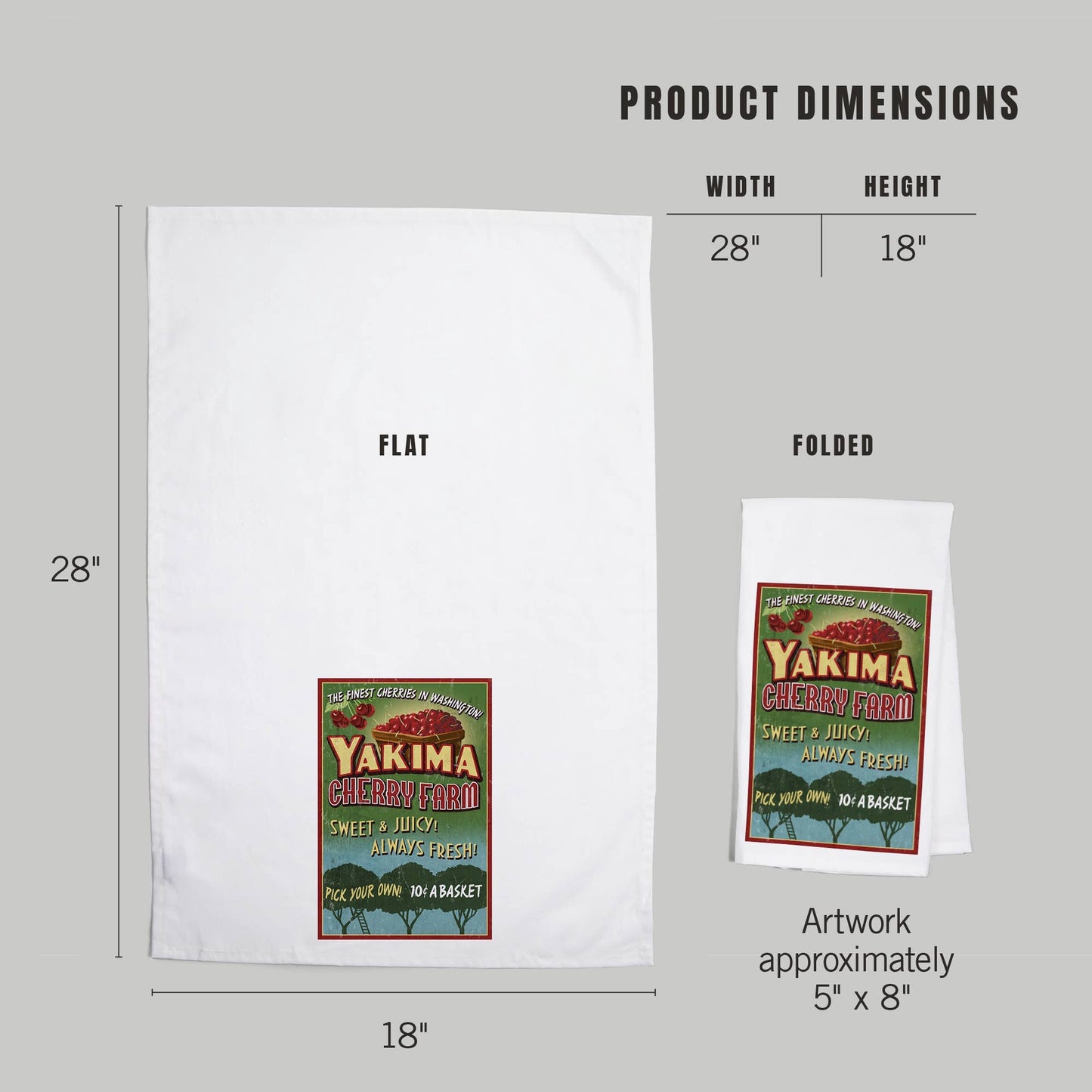 Yakima Cherries Vintage Sign Tea Towel | Lantern Press
