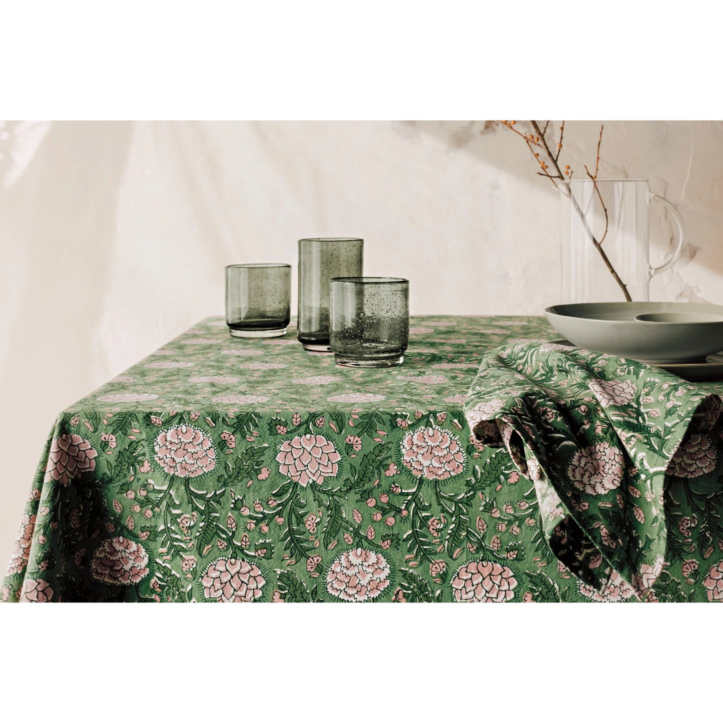 Block Print Peony Tablecloth | Danica Heirloom