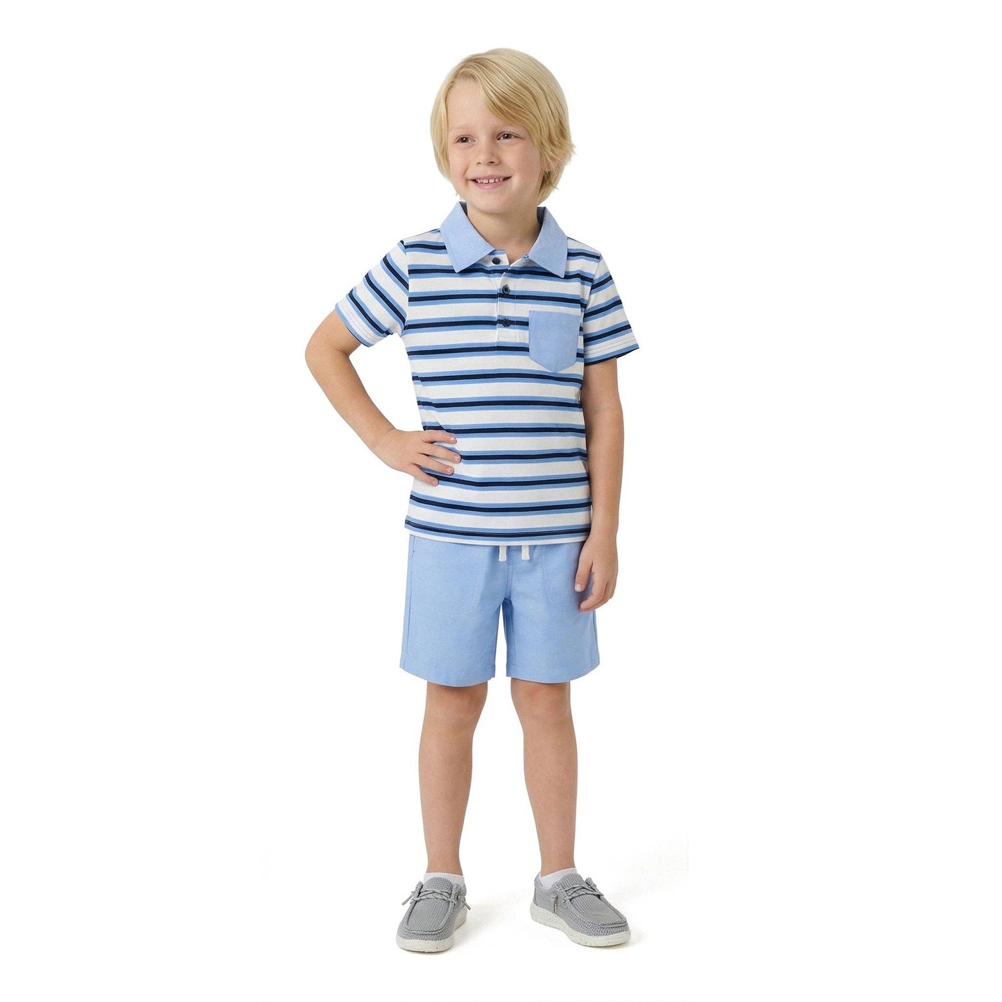 Navy Stripe Polo & Shorts Set | Andy & Evan