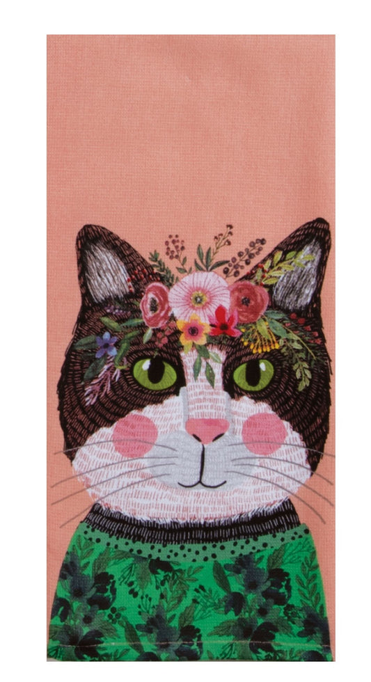 Floral Cat Terry Towel | Kay Dee Designs