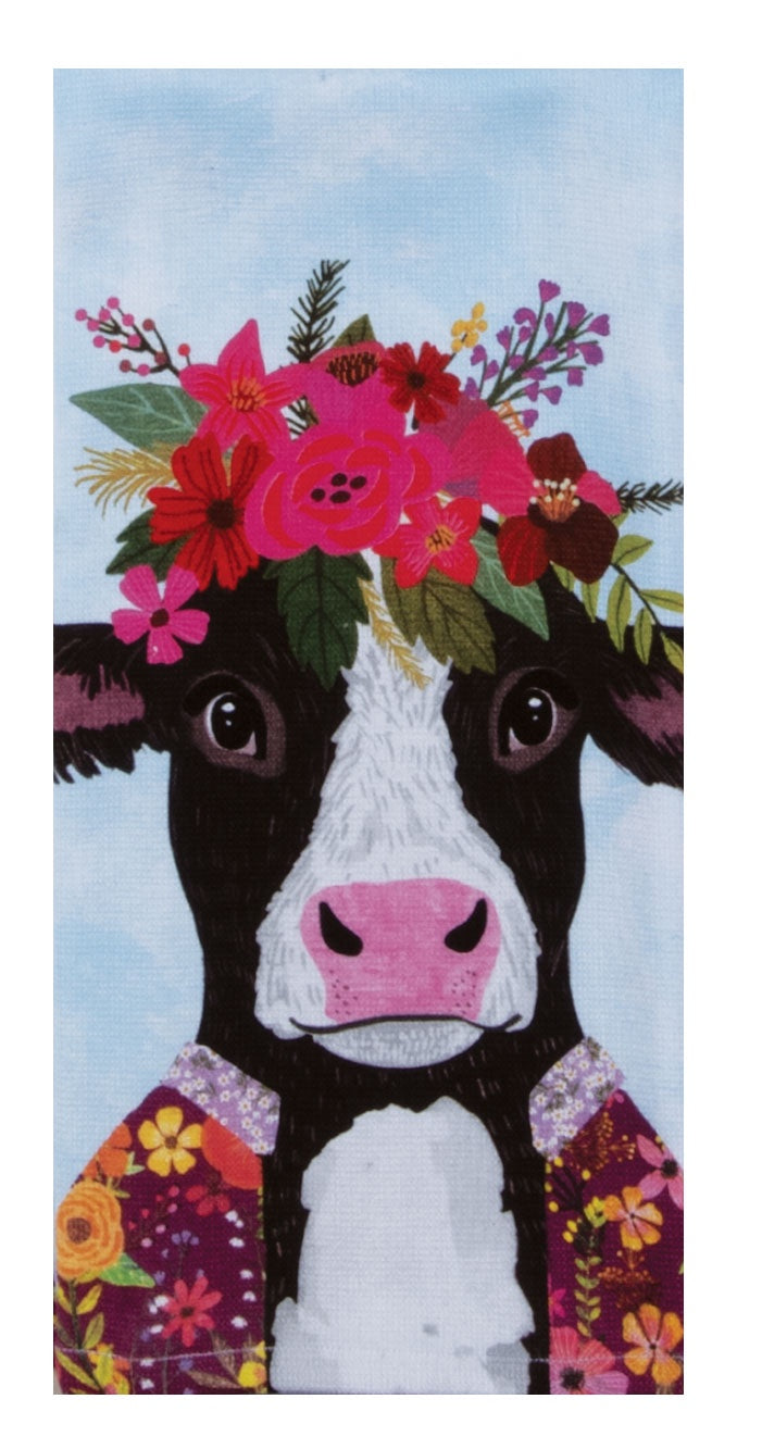Floral Cow Terry Towel | Kay Dee Designs