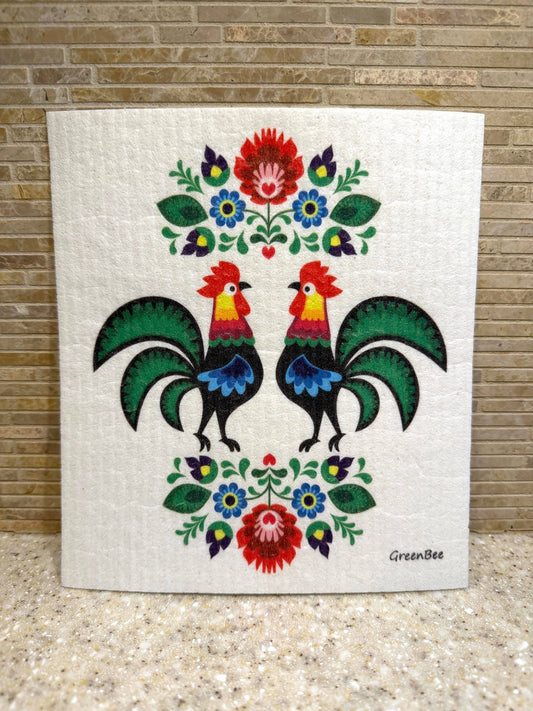 Polish Folk Rooster Swedish Dishcloth | Green Bee Towels