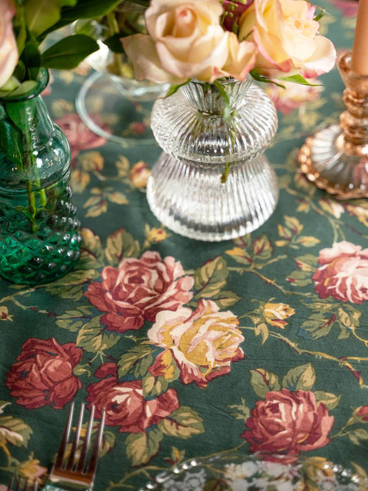 Forest Green Winter Rose Tablecloth | April Cornell