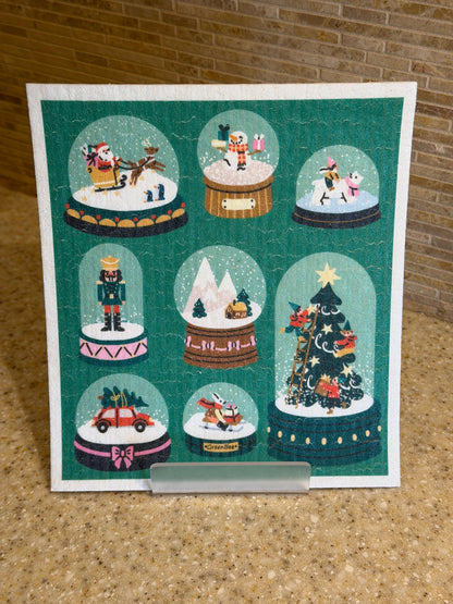 Xmas Snow Globes Swedish Dishcloth | Green Bee Towels