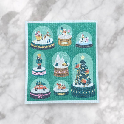 Xmas Snow Globes Swedish Dishcloth | Green Bee Towels