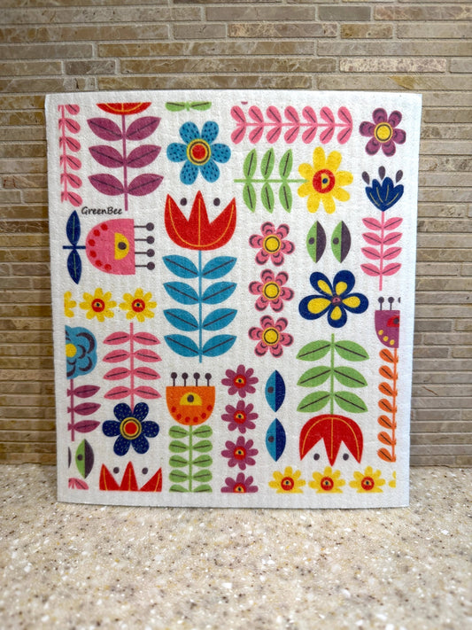 Retro Flowers Swedish Dishcloth | Green Bee Towels