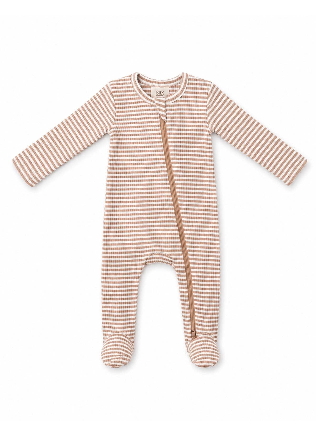 Tan Stripe 2-Way Zip Footie | Siix Collection
