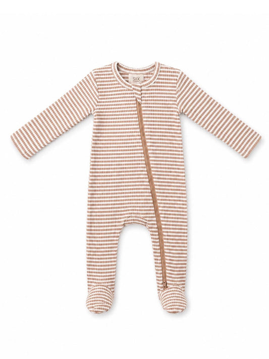 Tan Stripe 2-Way Zip Footie | Siix Collection