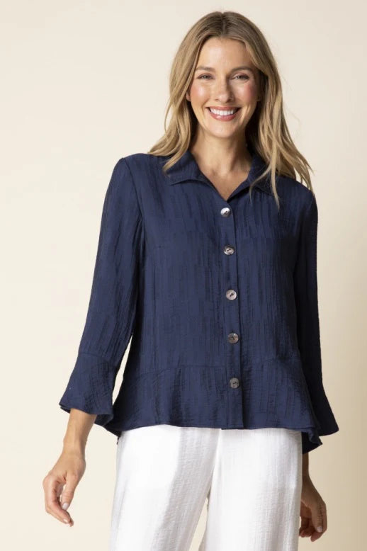 Navy Jacquard Flounce Blouse | Habitat Clothing