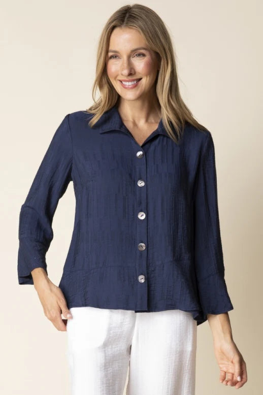 Navy Jacquard Flounce Blouse | Habitat Clothing