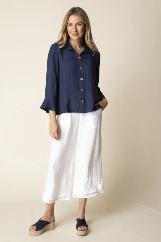 Navy Jacquard Flounce Blouse | Habitat Clothing