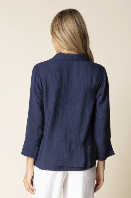 Navy Jacquard Flounce Blouse | Habitat Clothing