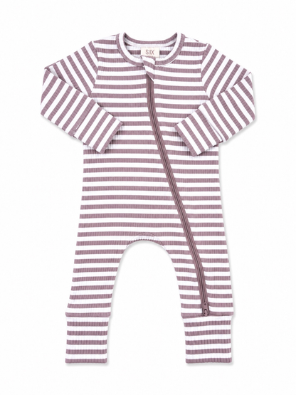 Violet Stripe 2-Way Zip Romper | Siix Collection