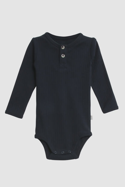 Navy Blue Long Sleeve Henley Bodysuit | Wheat