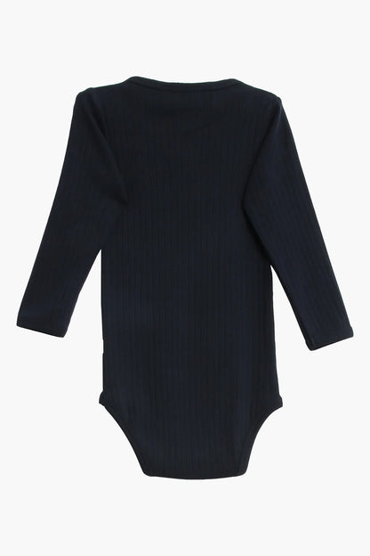 Navy Blue Long Sleeve Henley Bodysuit | Wheat