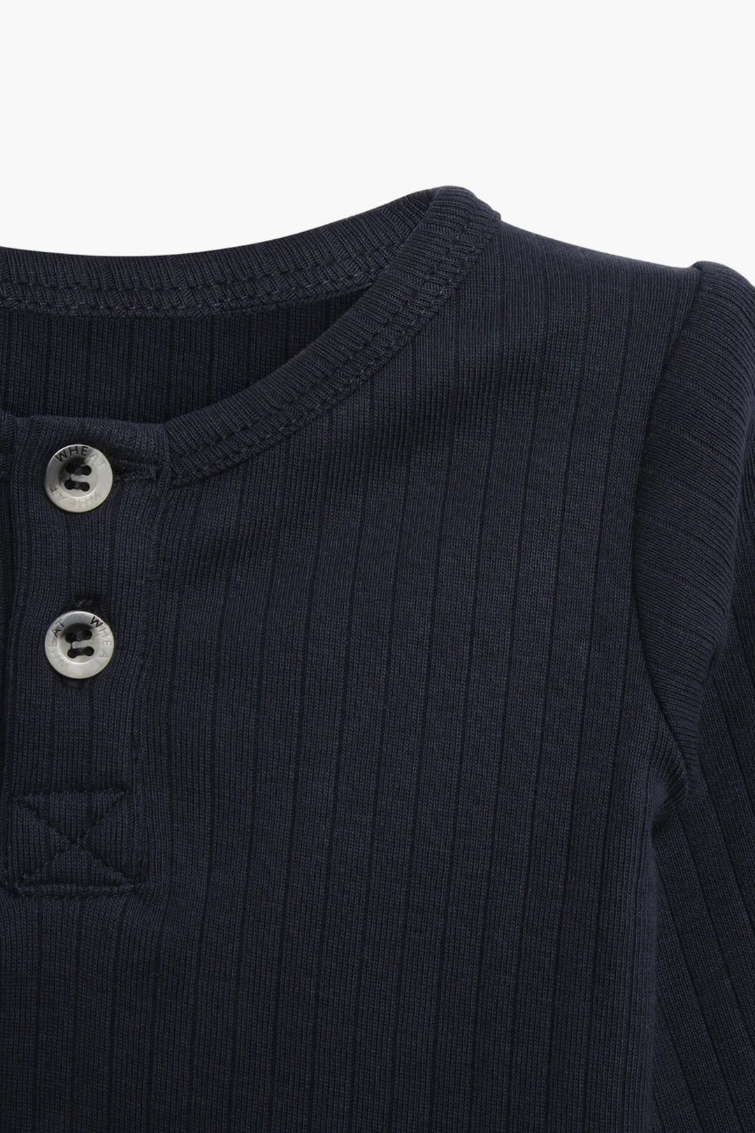 Navy Blue Long Sleeve Henley Bodysuit | Wheat