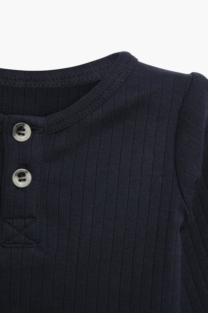 Navy Blue Long Sleeve Henley Bodysuit | Wheat