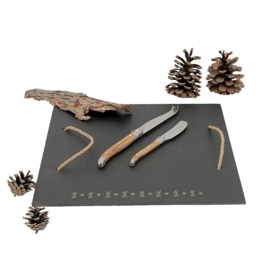 Ski Engraved Slate Cheese Board with Knives | Créations Léonie’s France