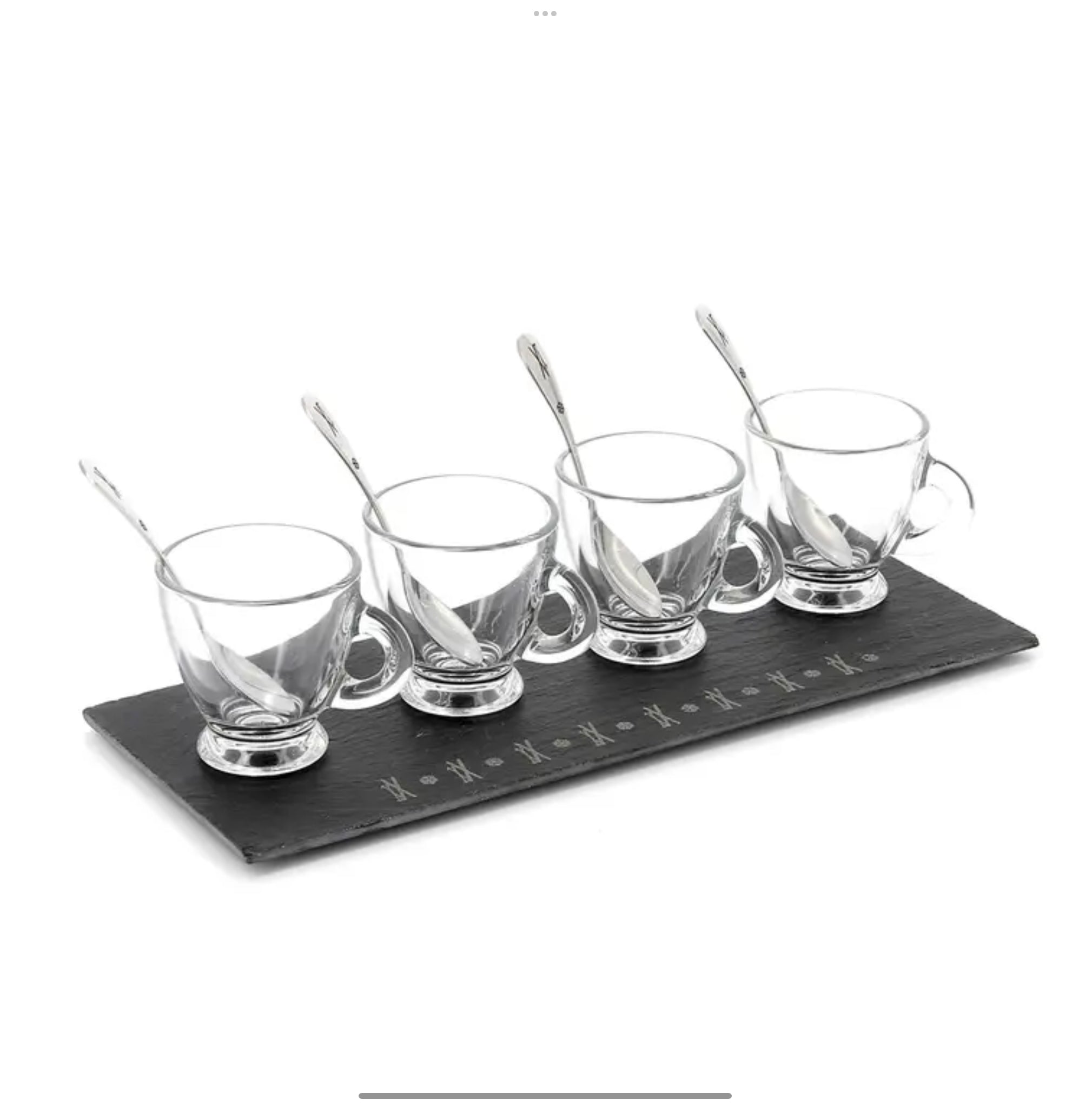 Ski Engraved Slate Board with Espresso Cups and Spoons | Créations Léonie’s France