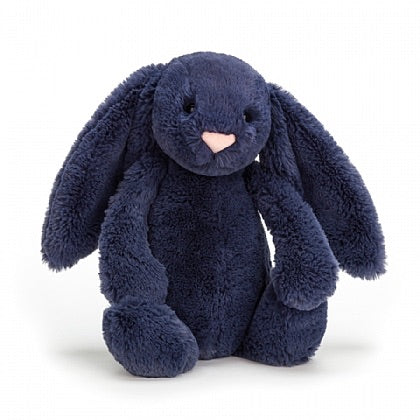 Jellycat bashful navy bunny small medium large huge best children’s soft toys animals safe for babies popular plushies softest cuddle high quality comfort item suitable from birth London uk baby shower birthday gift pregnancy sweet dark blue rabbit shop local support small business 