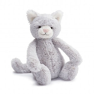 jellycat bashful grey kitten small kitty medium large huge best children's soft toys animals safe for babies popular plushies softest cuddle high quality comfort item suitable from birth london u.k. Baby shower gift pregnancy gray cat shop local support small business