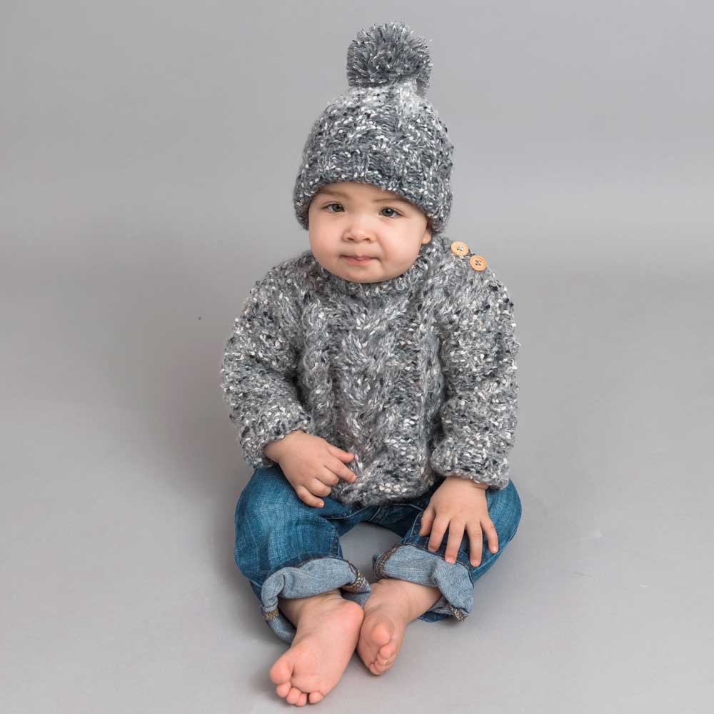 Grey Tweed Button Shoulder Sweater (2-3y) | Huggalugs