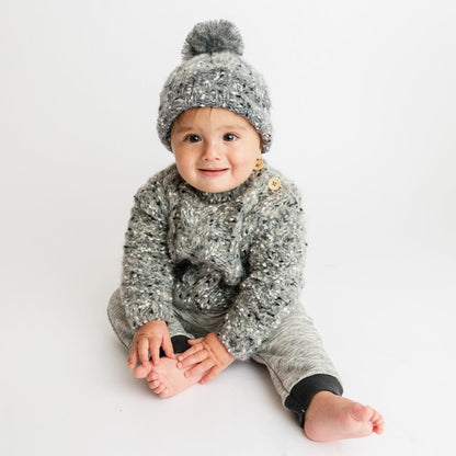 Grey Tweed Button Shoulder Sweater (2-3y) | Huggalugs